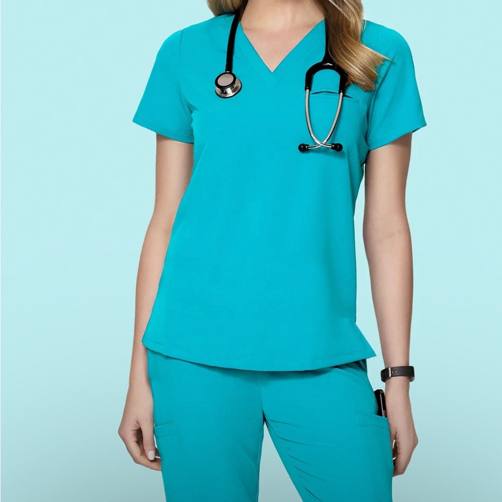 Mandala Teal 6 Pocket Scrub Top